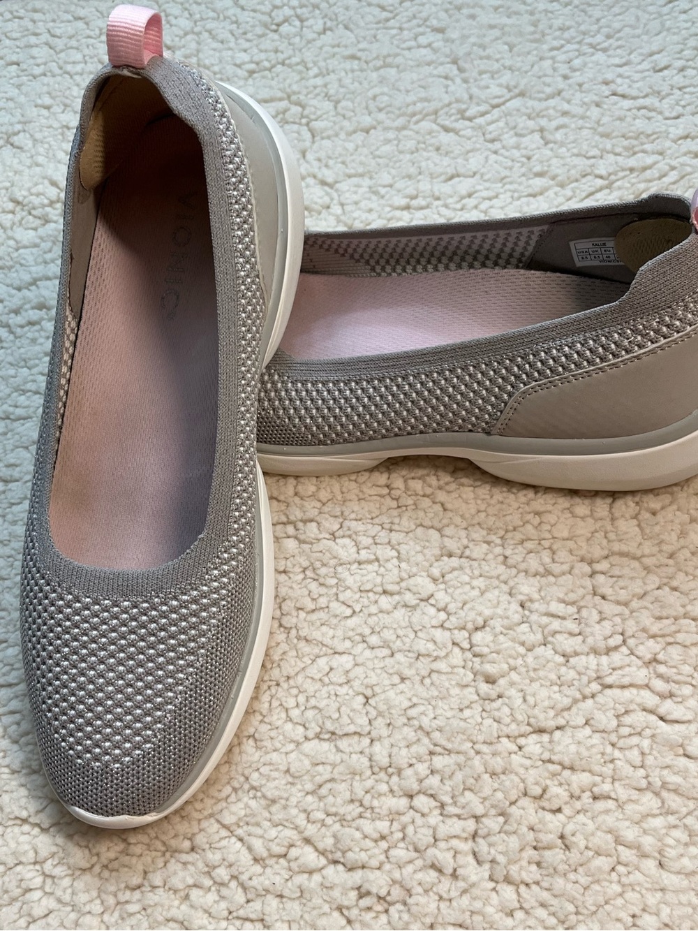 Women's Slip-On Knit Walking Shoes in Light Gray and Pink